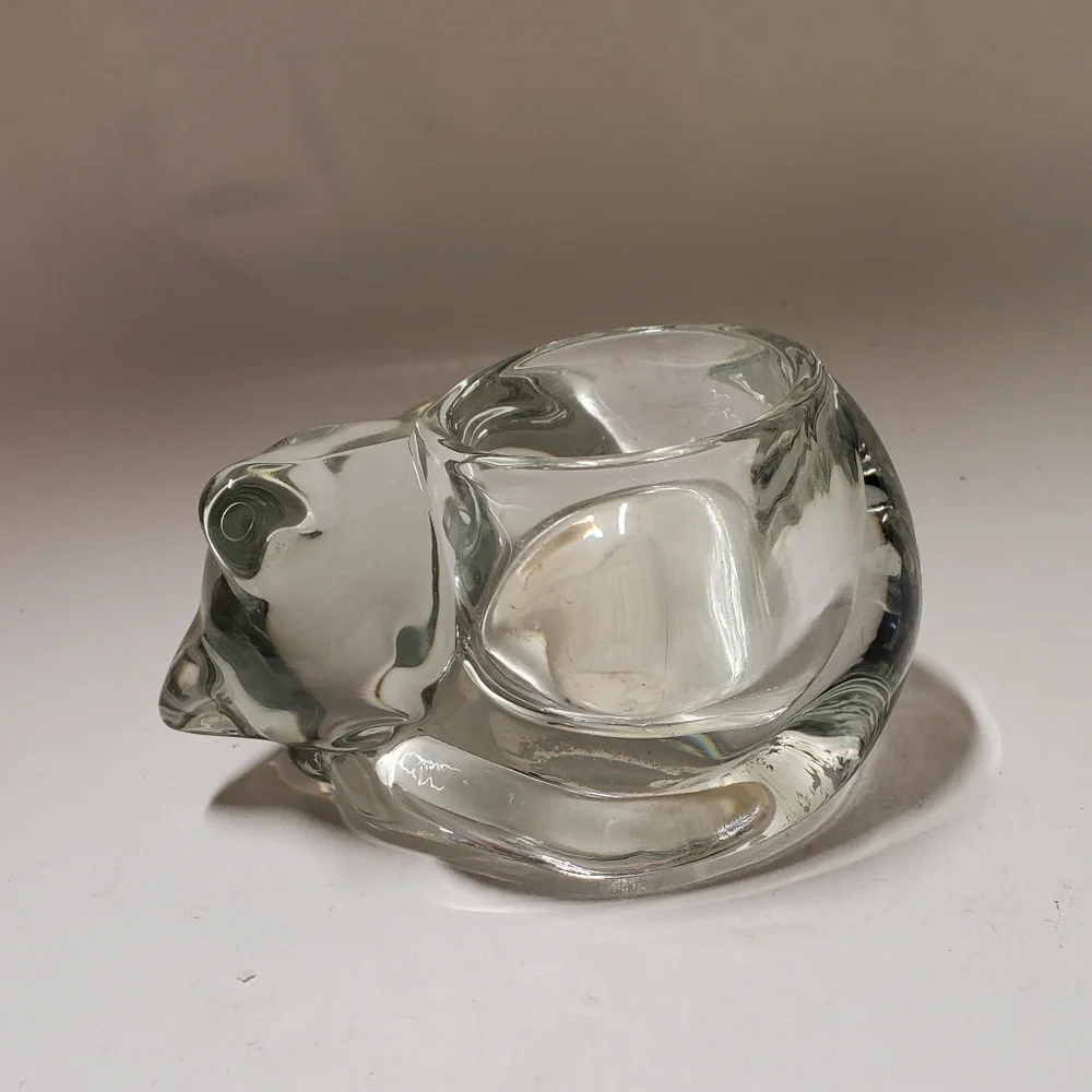 Vintage‎ Indiana Glass Sleeping Kitty Cat Votive Candle Holder Cottagecore Cozy
